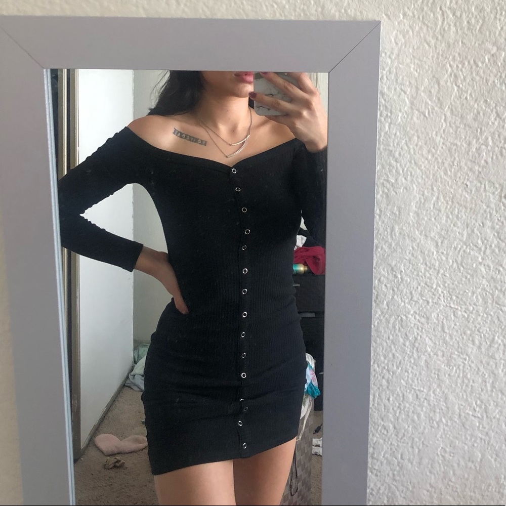 Black off the shoulder long sleeve dress